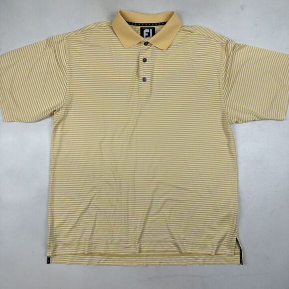 Foot Joy FJ Pro Dry Lisle Polo Shirt Size L Yellow White Striped S/S Stretch - Picture 2 of 9